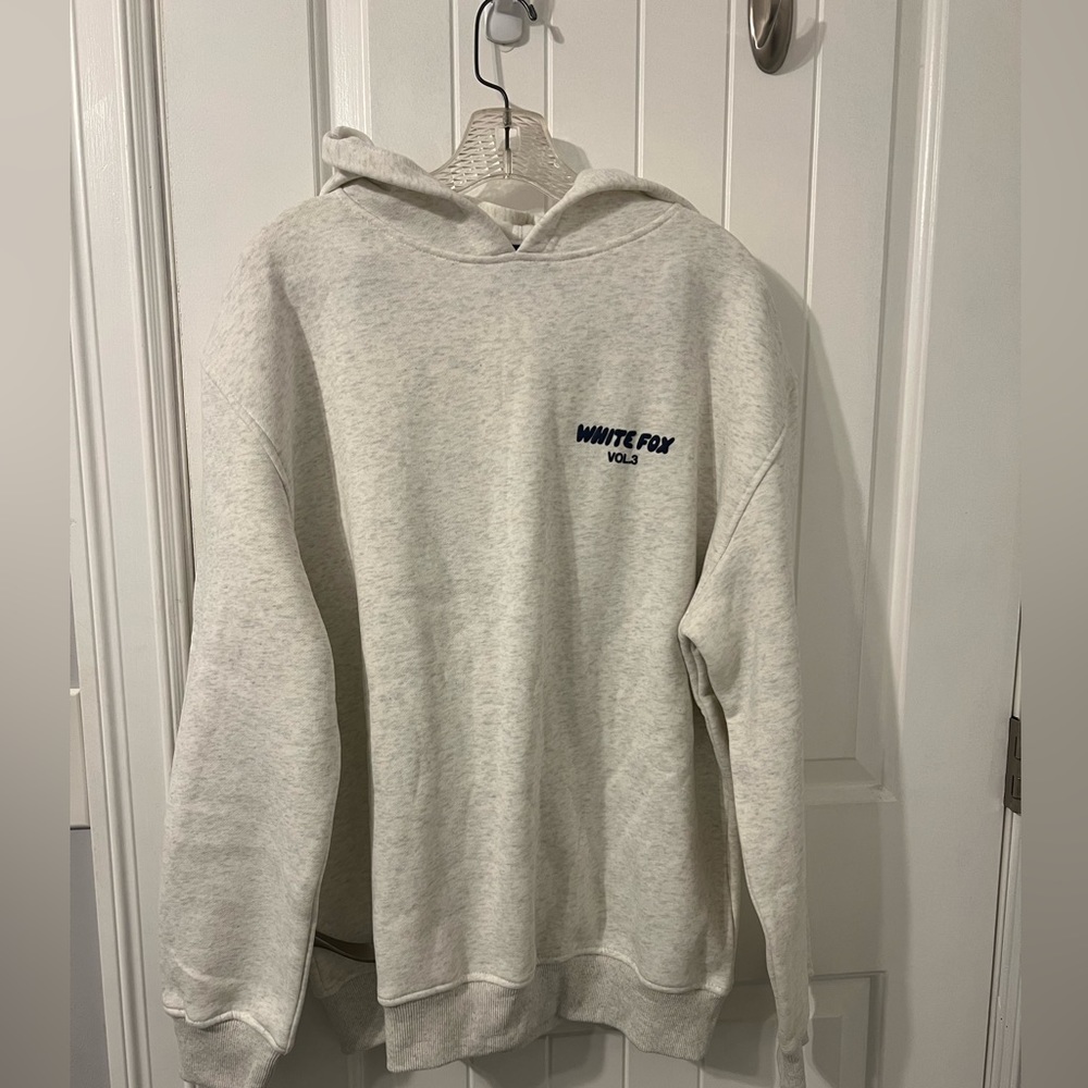 Light gray vol.3 white fox oversized hoodie with navy blue wording